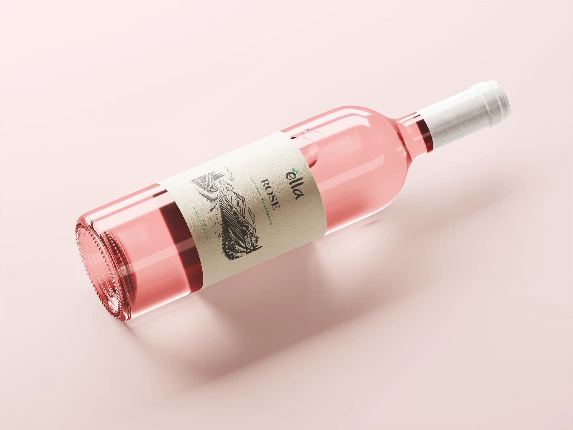 Ella branded rosé wine bottle on salmon background