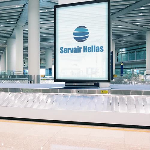 Servair branded airport board