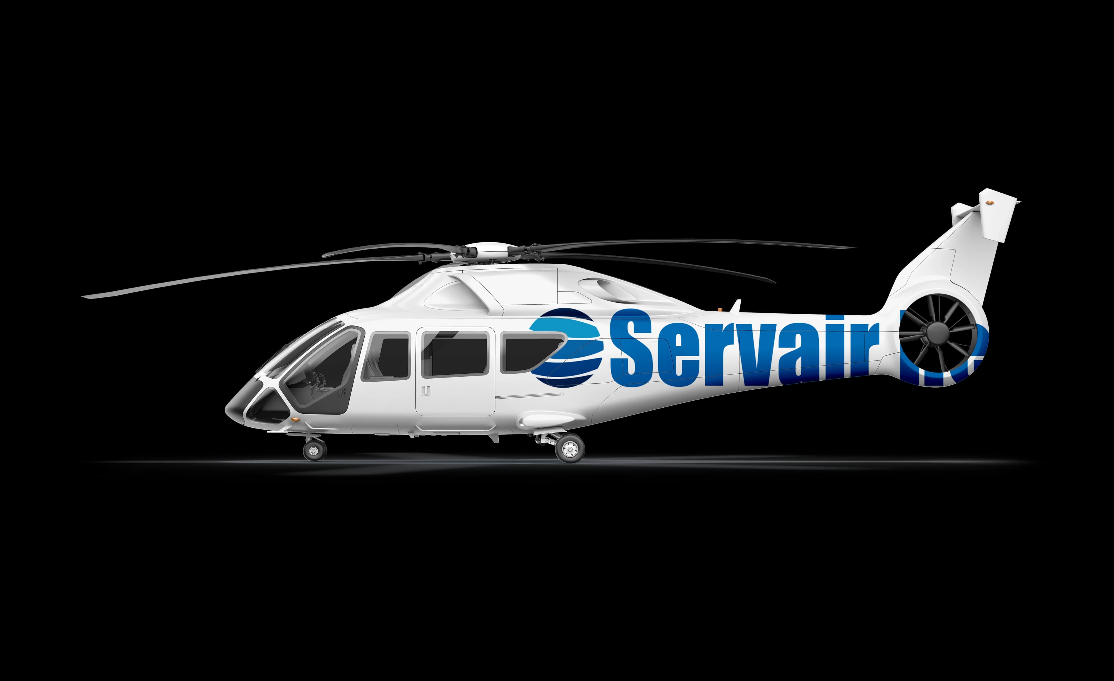 Helicopter with Servair branding
