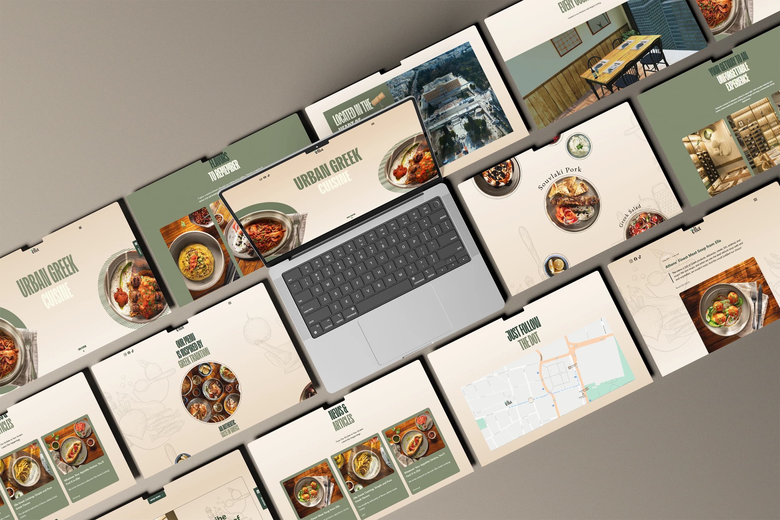 Ella restaurant website interface collage