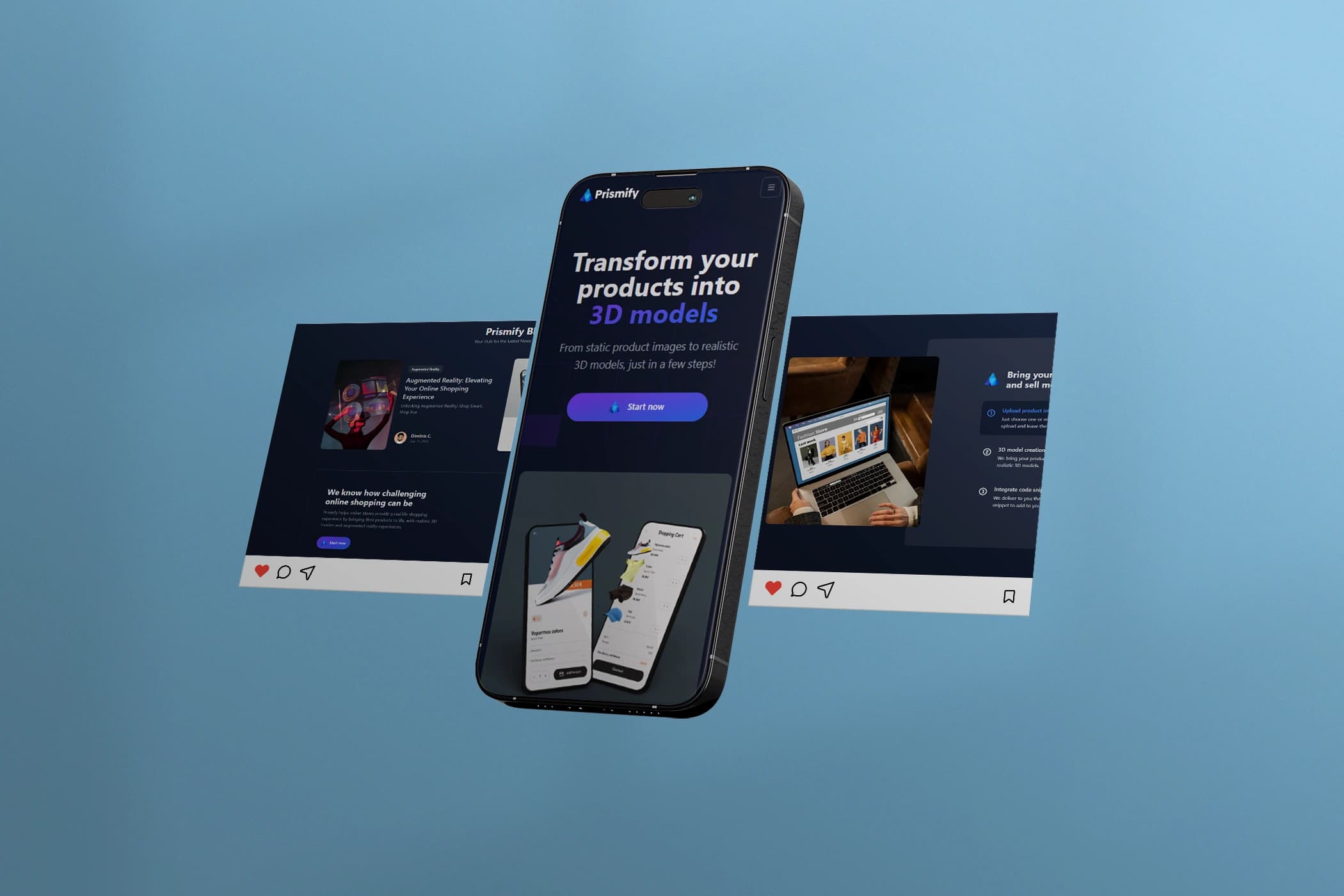Prismify website carousel interface elements