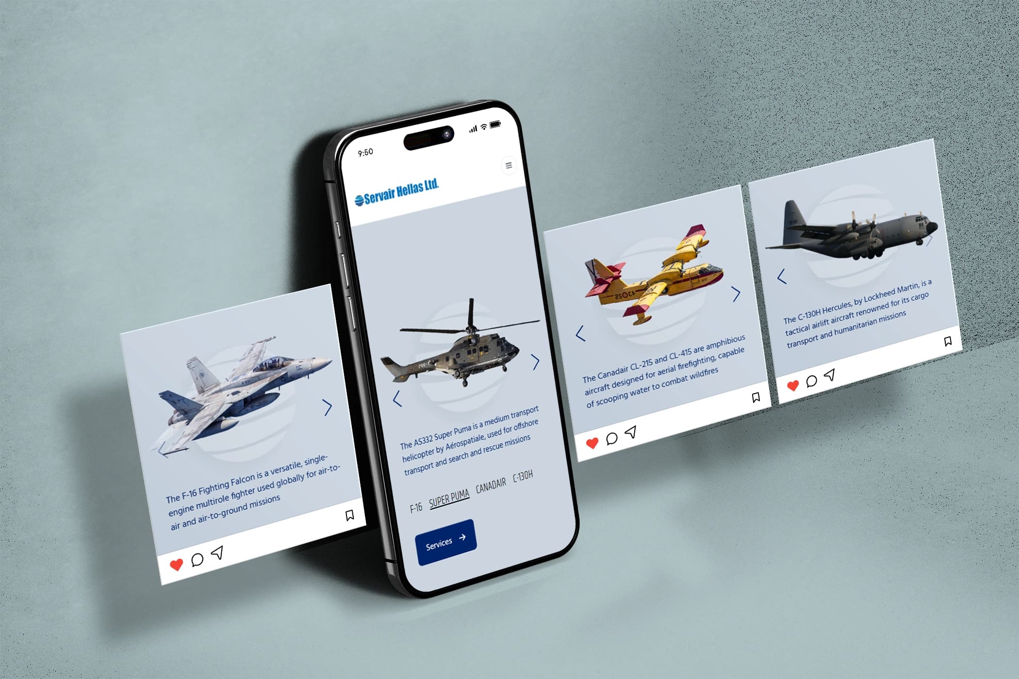 Servair website features and interface elements