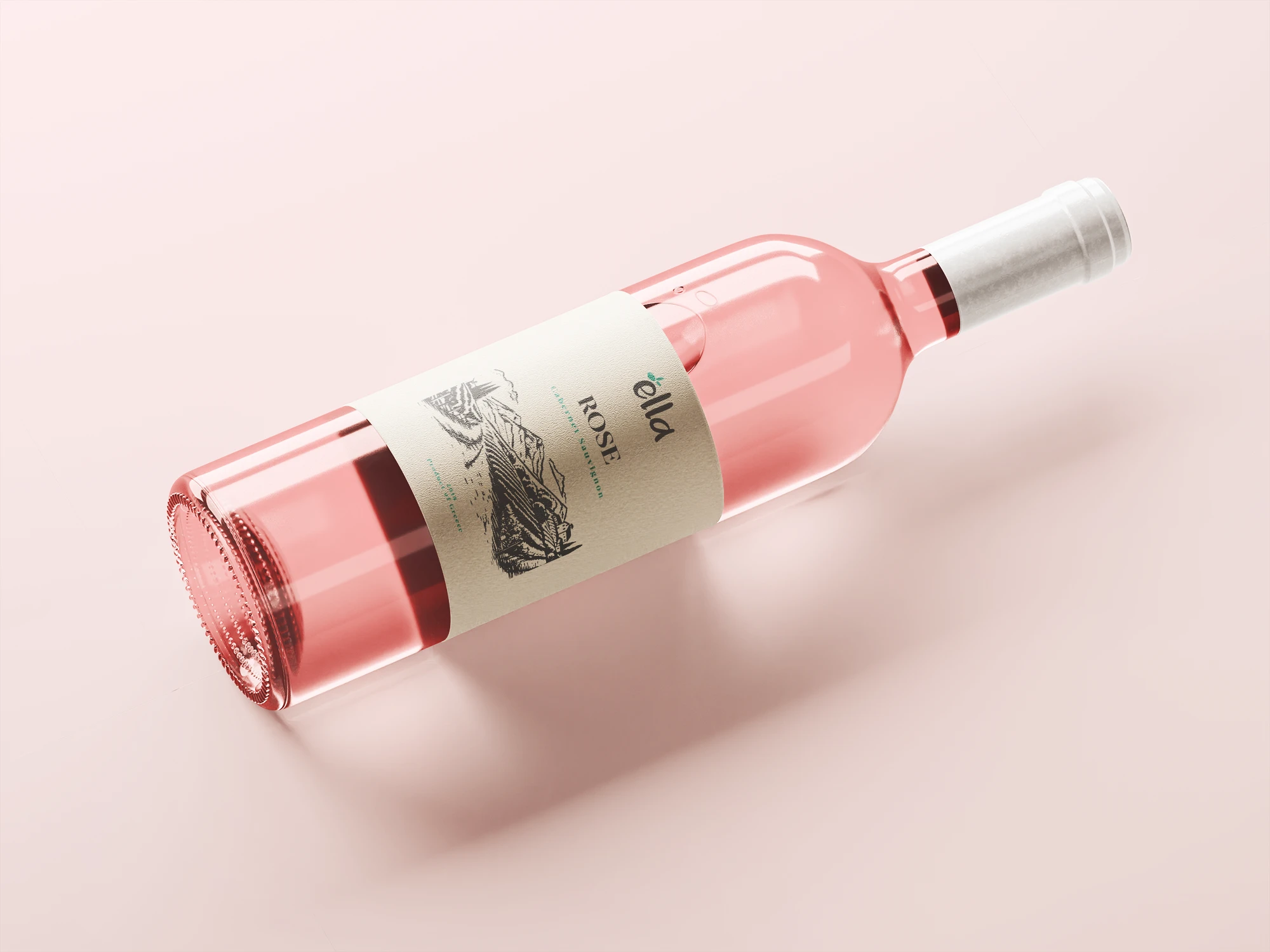 Ella branded rosé wine bottle on salmon background