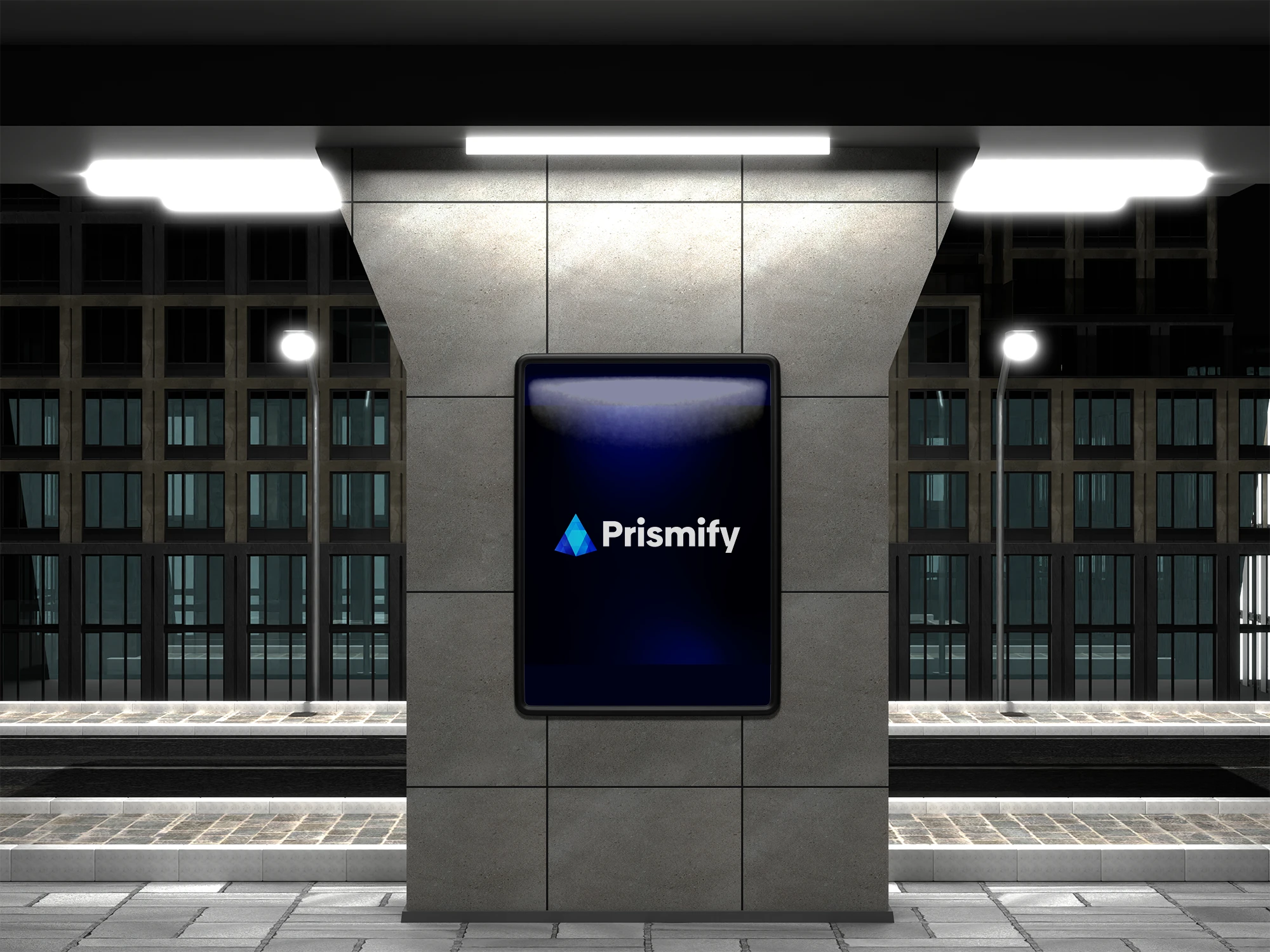 Trainstation frame with prisifmy logo in blue background