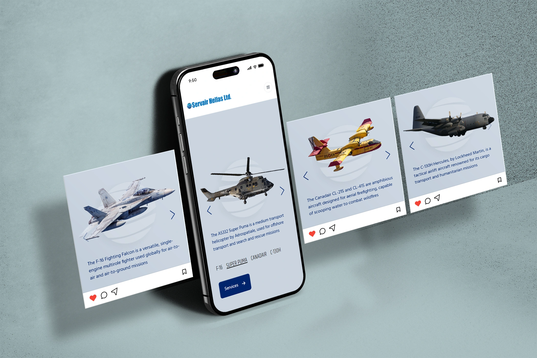 Servair website features and interface elements