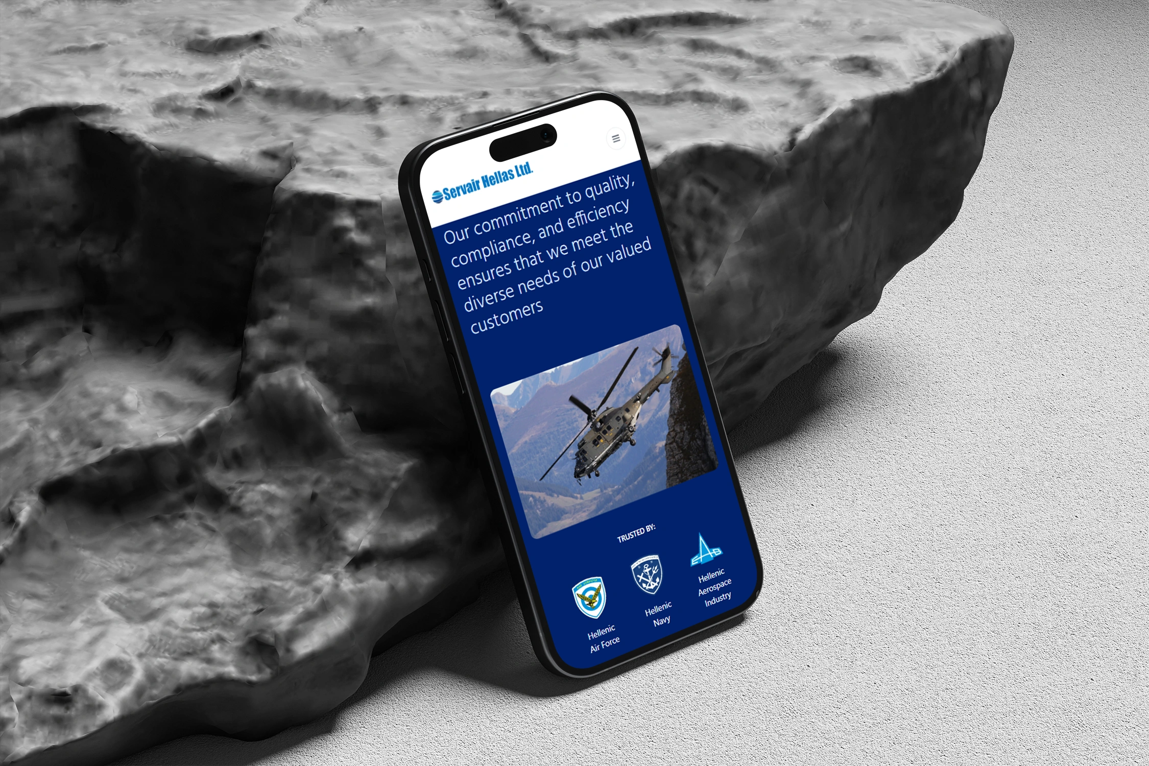 Servair website displayed on mobile device